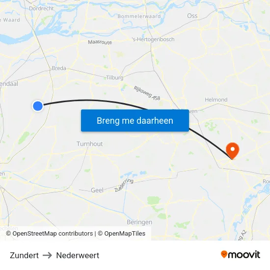 Zundert to Nederweert map