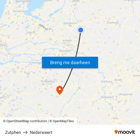 Zutphen to Nederweert map