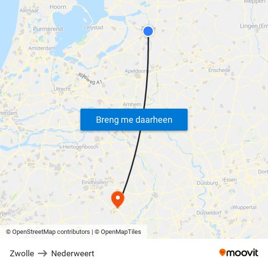 Zwolle to Nederweert map