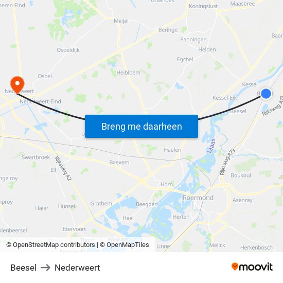 Beesel to Nederweert map