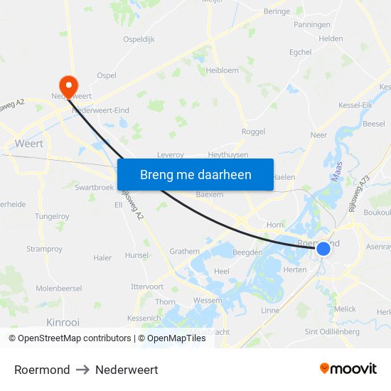 Roermond to Nederweert map