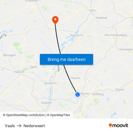 Vaals to Nederweert map