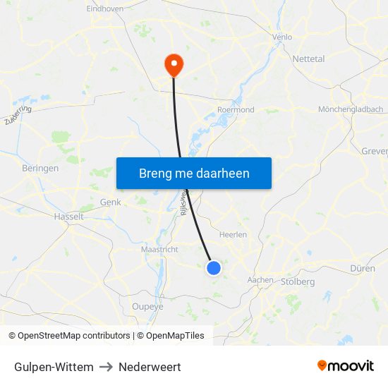 Gulpen-Wittem to Nederweert map