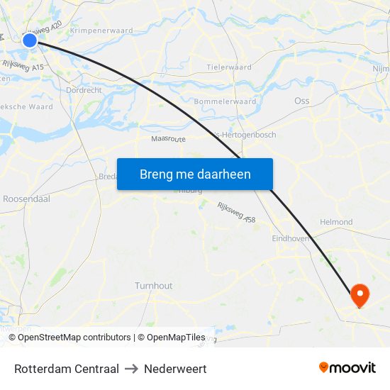 Rotterdam Centraal to Nederweert map