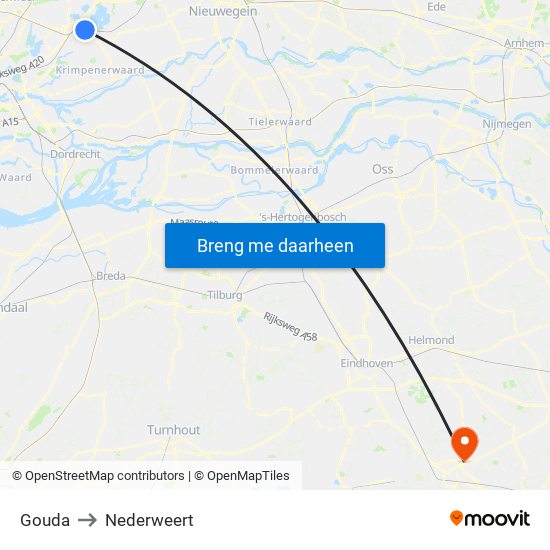 Gouda to Nederweert map