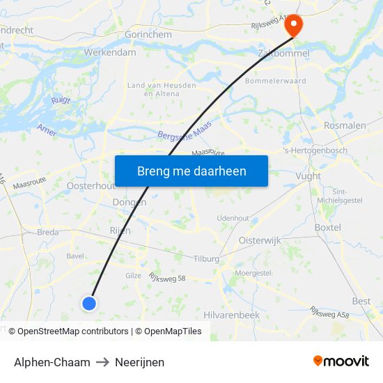 Alphen-Chaam to Neerijnen map