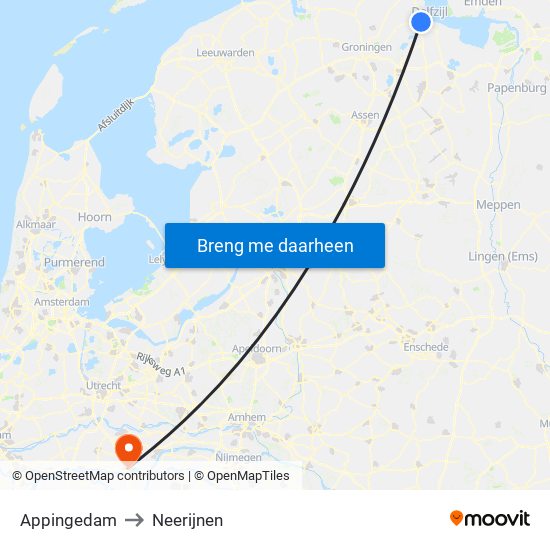 Appingedam to Neerijnen map