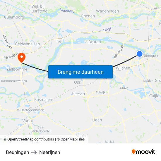 Beuningen to Neerijnen map