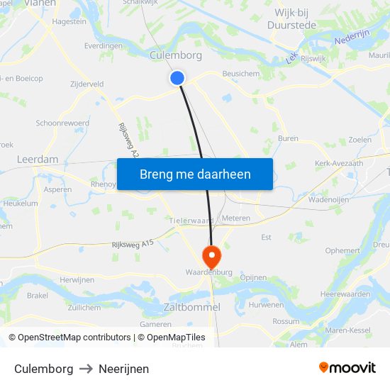 Culemborg to Neerijnen map