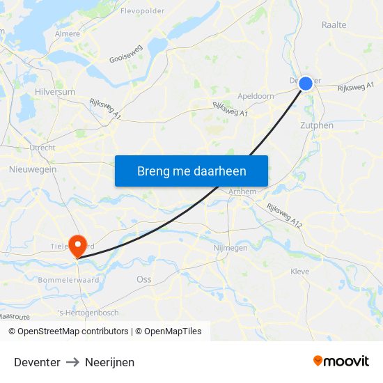 Deventer to Neerijnen map