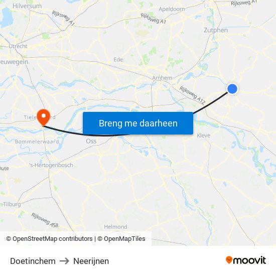 Doetinchem to Neerijnen map