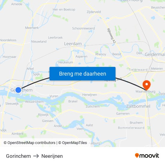 Gorinchem to Neerijnen map