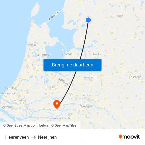 Heerenveen to Neerijnen map
