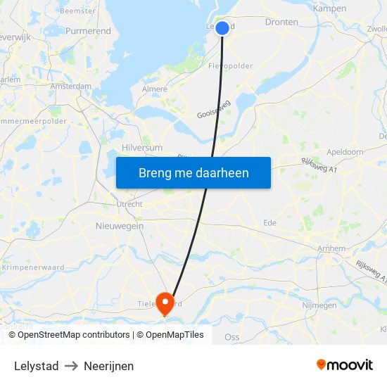 Lelystad to Neerijnen map