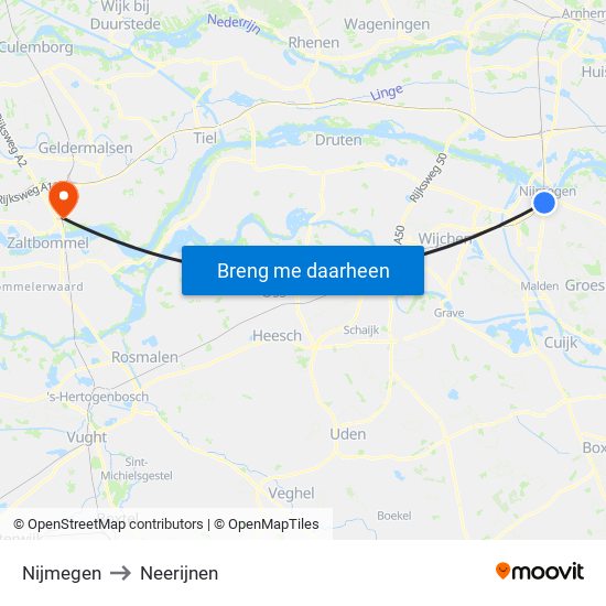 Nijmegen to Neerijnen map