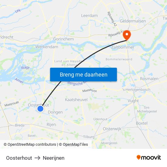 Oosterhout to Neerijnen map