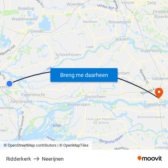Ridderkerk to Neerijnen map
