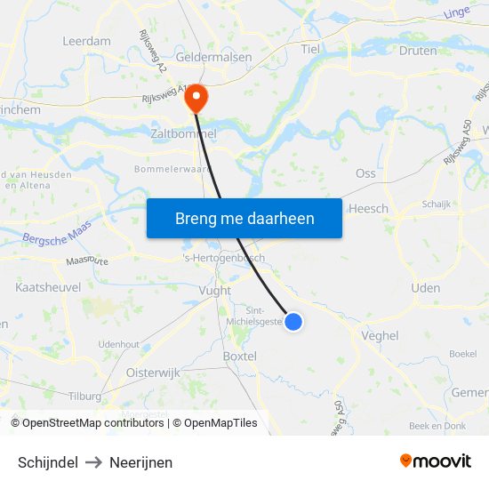 Schijndel to Neerijnen map