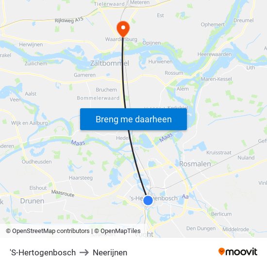 'S-Hertogenbosch to Neerijnen map