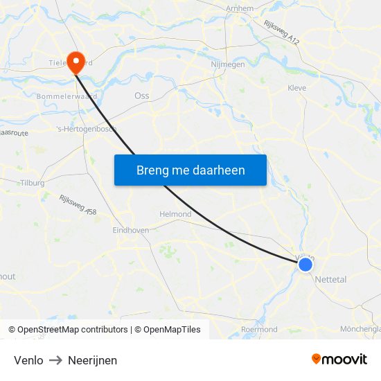 Venlo to Neerijnen map