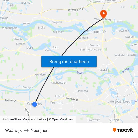 Waalwijk to Neerijnen map