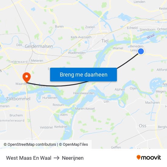 West Maas En Waal to Neerijnen map