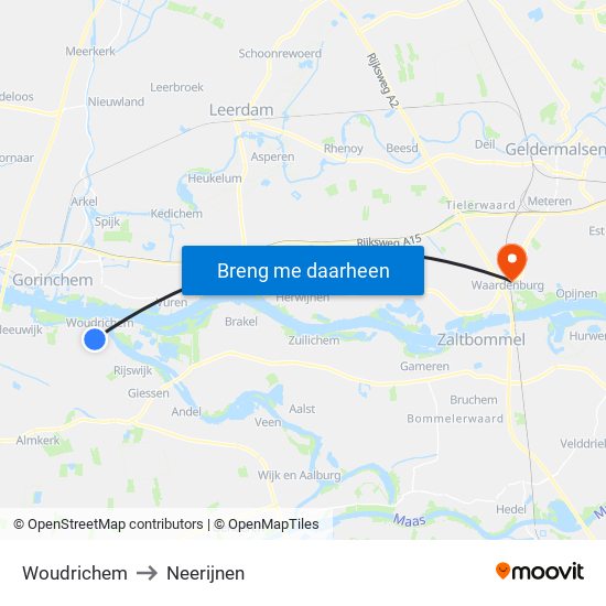 Woudrichem to Neerijnen map