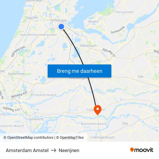 Amsterdam Amstel to Neerijnen map