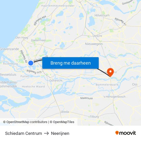 Schiedam Centrum to Neerijnen map
