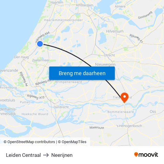 Leiden Centraal to Neerijnen map