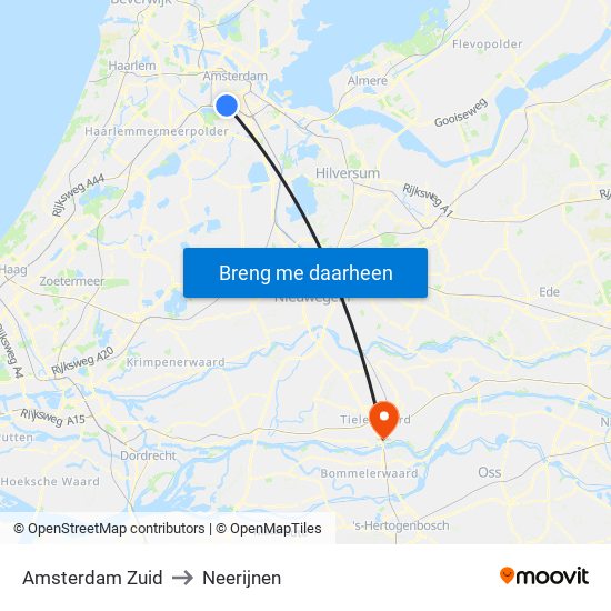 Amsterdam Zuid to Neerijnen map