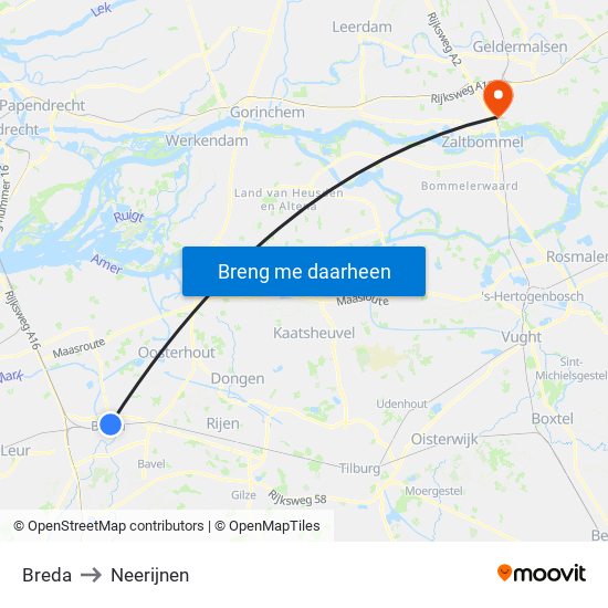 Breda to Neerijnen map