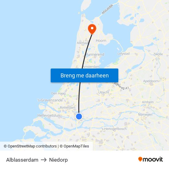 Alblasserdam to Niedorp map