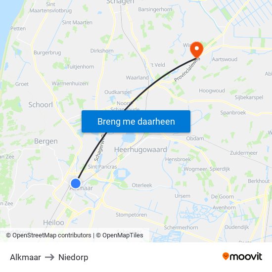 Alkmaar to Niedorp map