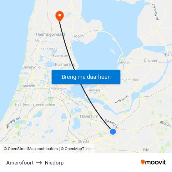 Amersfoort to Niedorp map