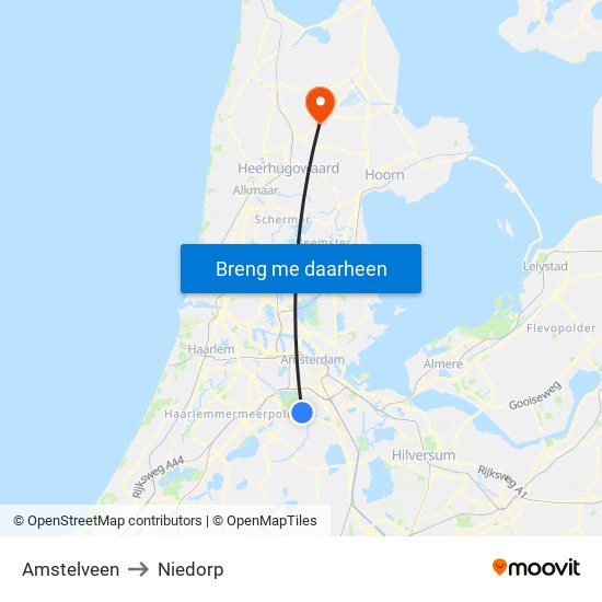 Amstelveen to Niedorp map