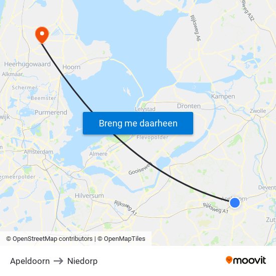 Apeldoorn to Niedorp map