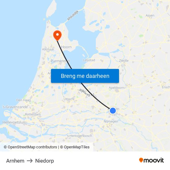 Arnhem to Niedorp map