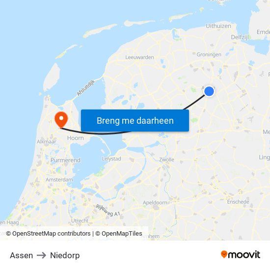 Assen to Niedorp map