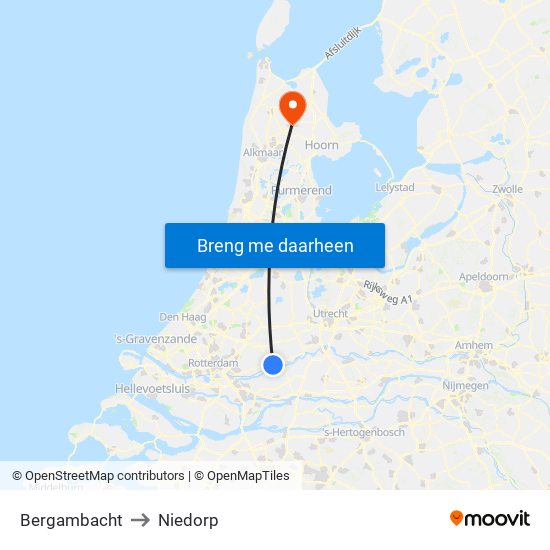 Bergambacht to Niedorp map