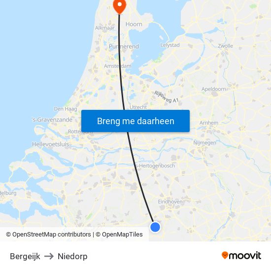 Bergeijk to Niedorp map