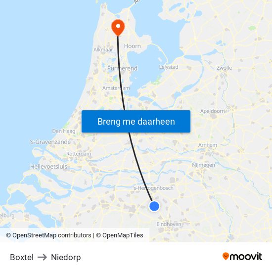 Boxtel to Niedorp map