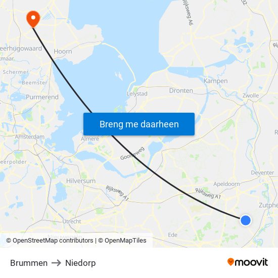 Brummen to Niedorp map