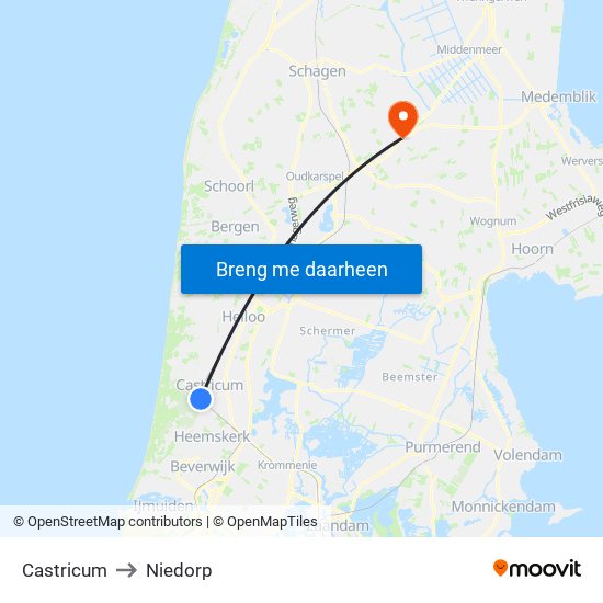 Castricum to Niedorp map