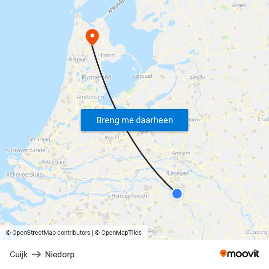 Cuijk to Niedorp map