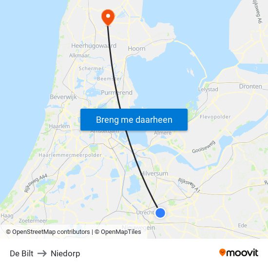 De Bilt to Niedorp map