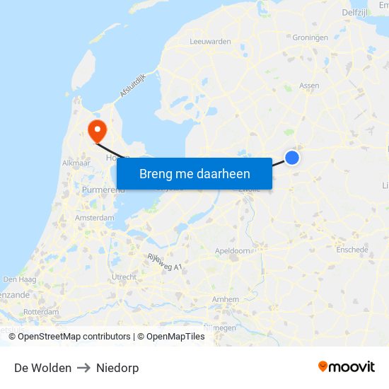 De Wolden to Niedorp map