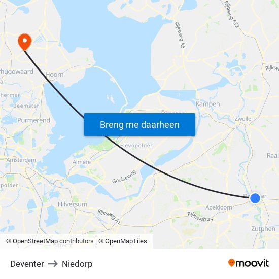 Deventer to Niedorp map