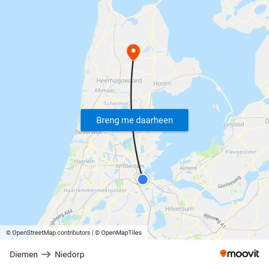 Diemen to Niedorp map