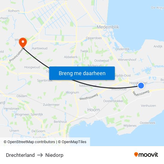 Drechterland to Niedorp map